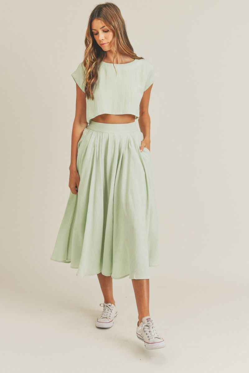 Top And Midi Skirt Set - Sage