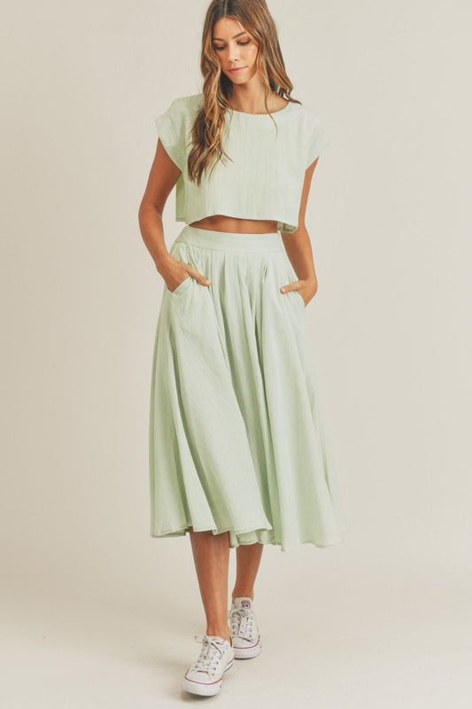 Top And Midi Skirt Set - Sage