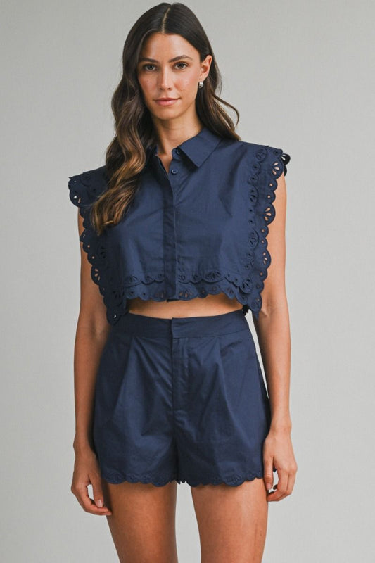 Scalloped Poplin Top And Short Set