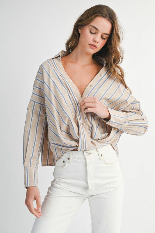 Taupe Striped Twist Top