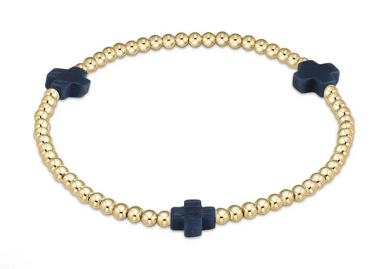 egirl Signature Cross Gold Pattern 3mm Bead Bracelet - Navy