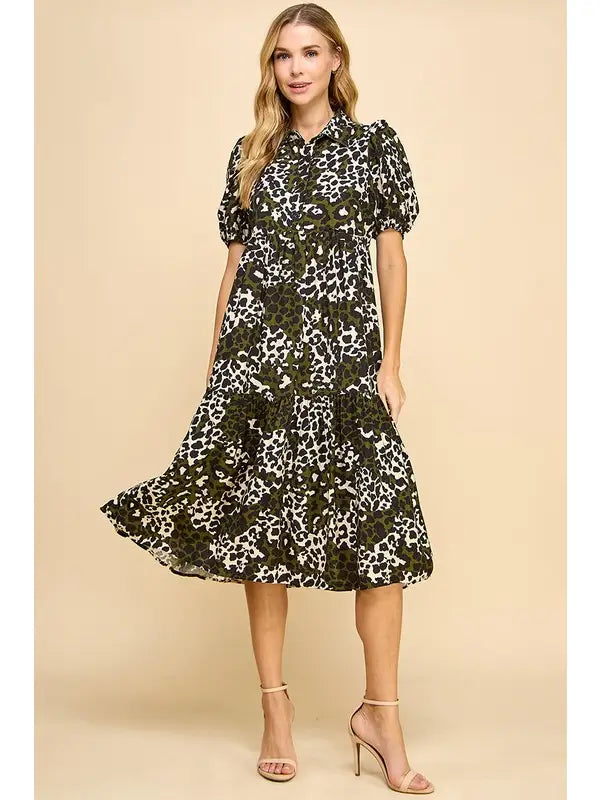 Olive Leopard Dress