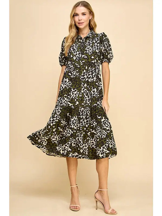 Olive Leopard Dress