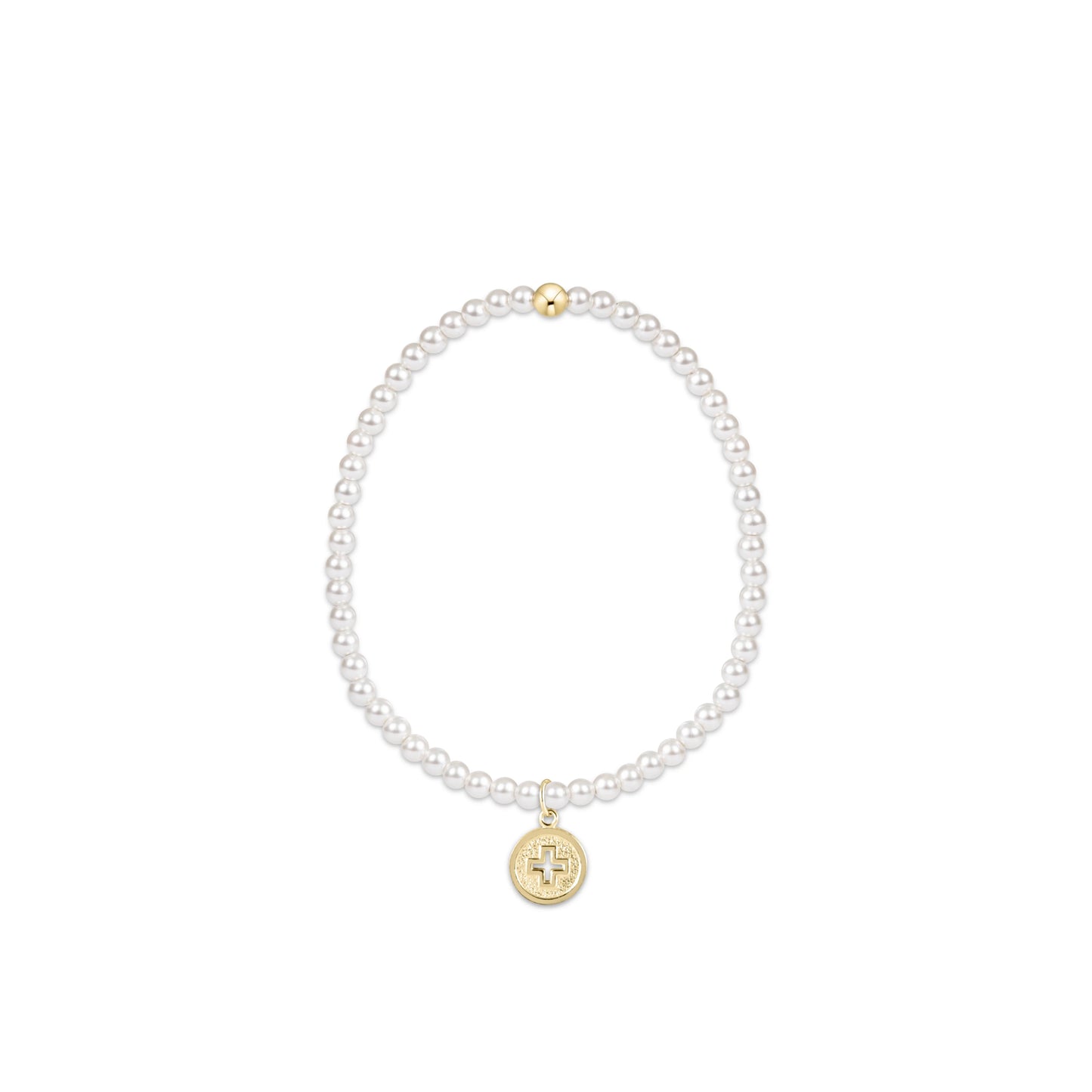 Classic Pearl 3mm Bead Bracelet - Signature Cross Gold Disc