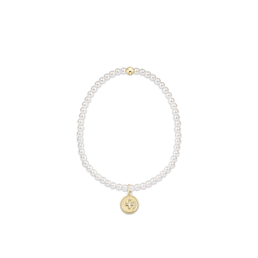 Classic Pearl 3mm Bead Bracelet - Signature Cross Gold Disc