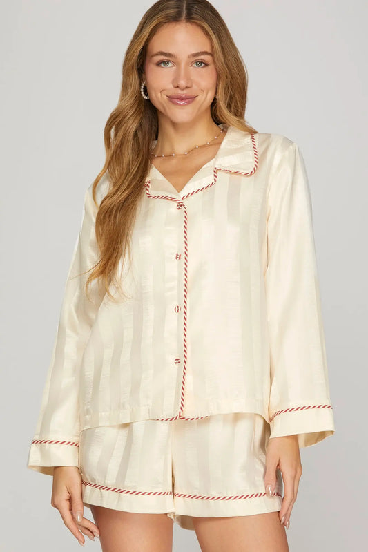 Red + White Piping Detail Pajamas