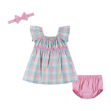 Plaid Flutter Sleeve Dress w/ Headband