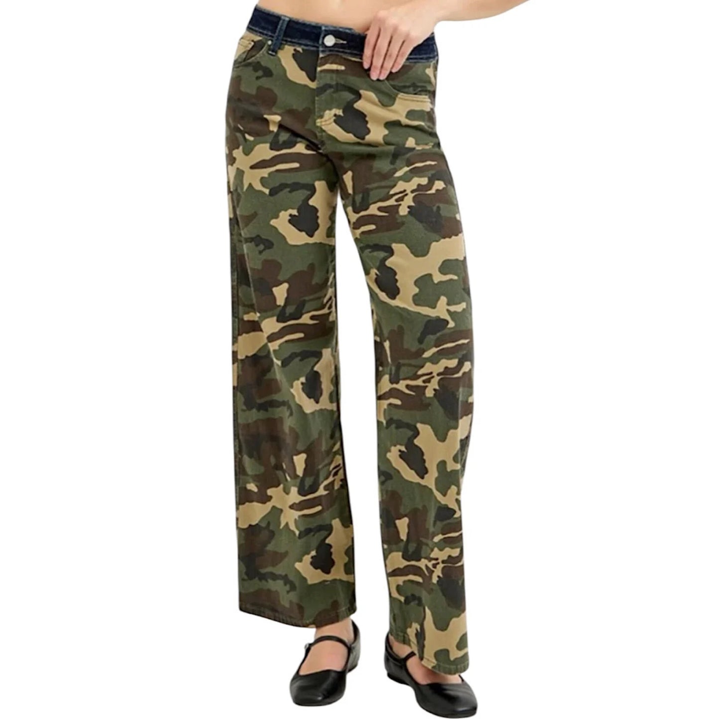 Mid Rise Fit Straight Wide In Camo