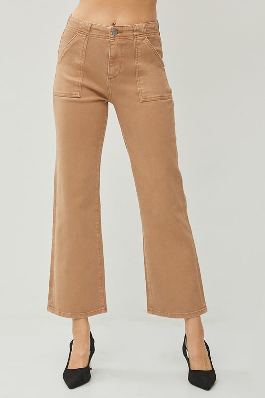 High Rise-Ankle Flare-Patch Pocket Pants
