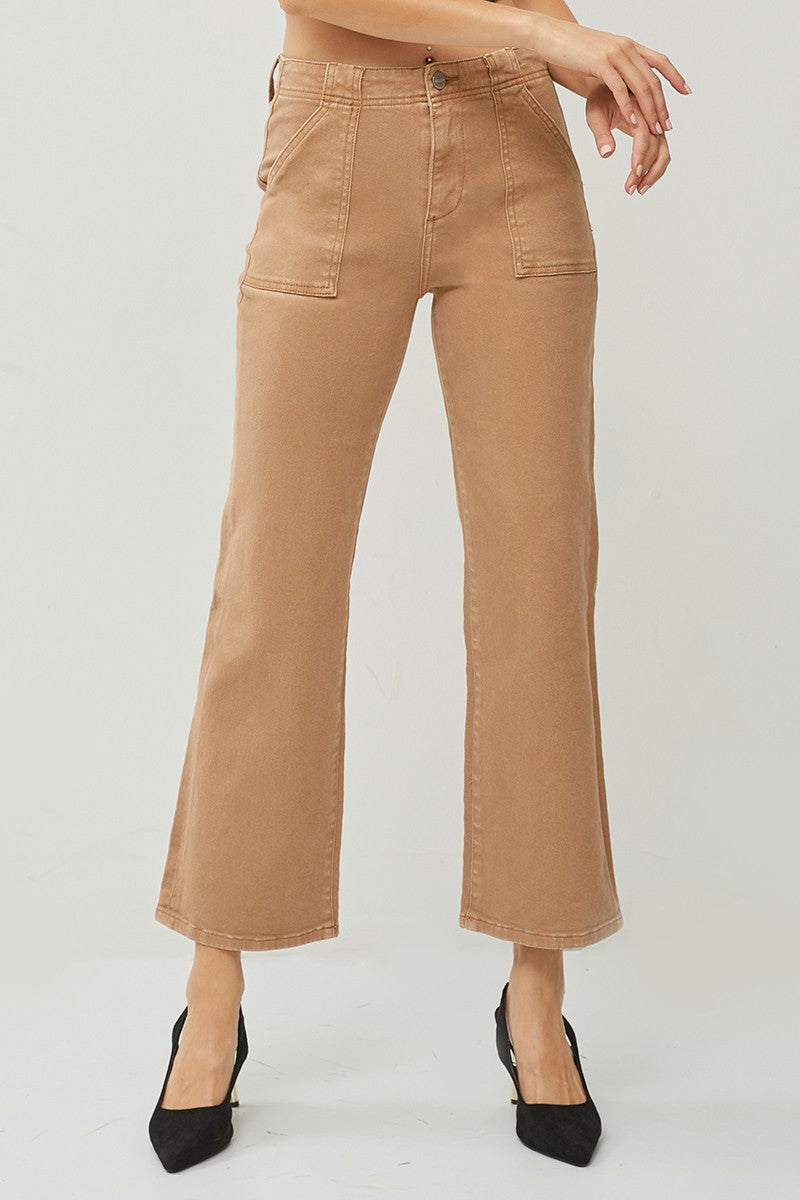 High Rise-Ankle Flare-Patch Pocket Pants