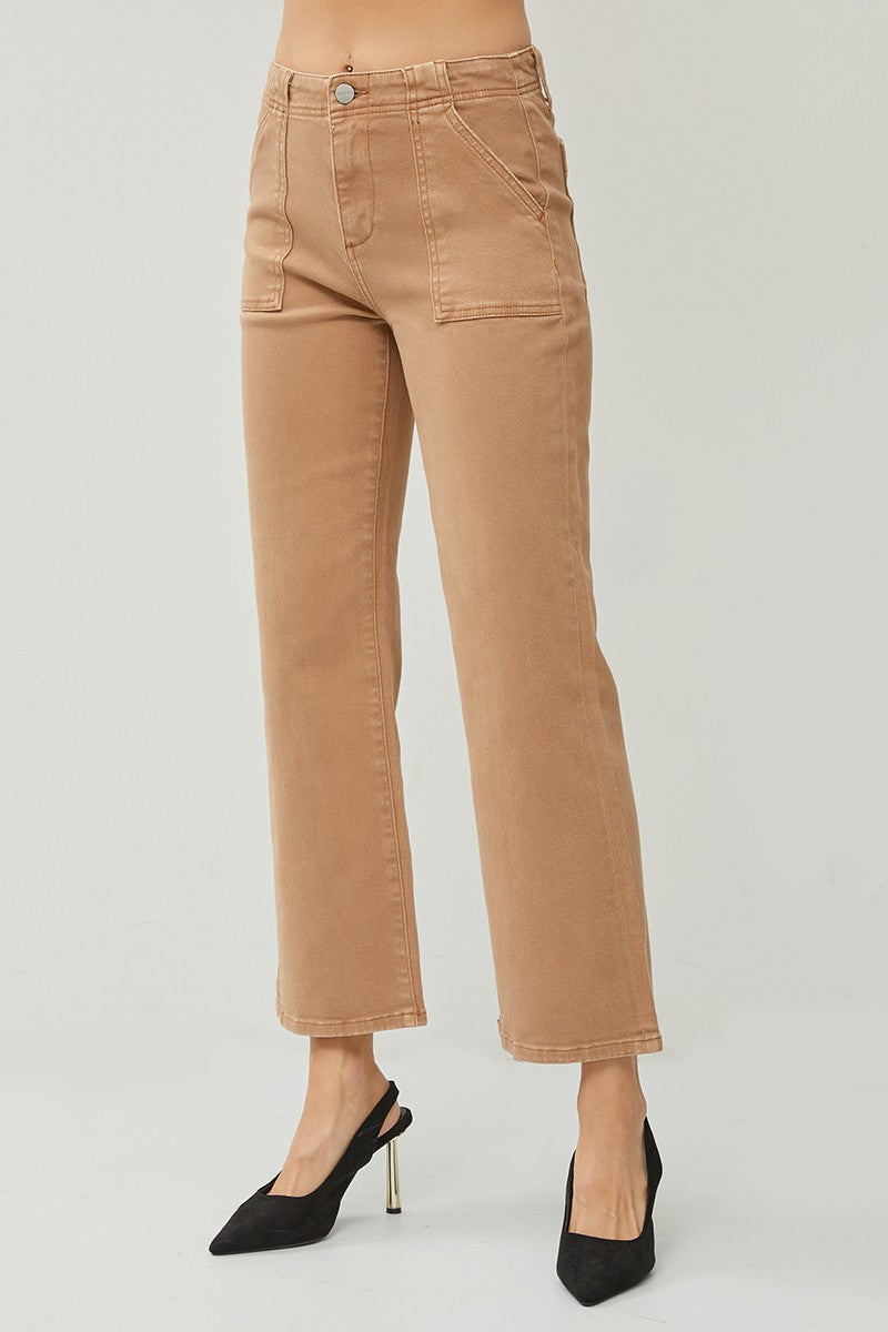 High Rise-Ankle Flare-Patch Pocket Pants