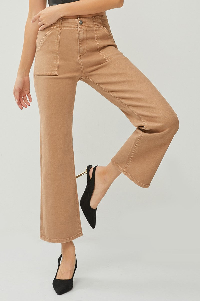 High Rise-Ankle Flare-Patch Pocket Pants