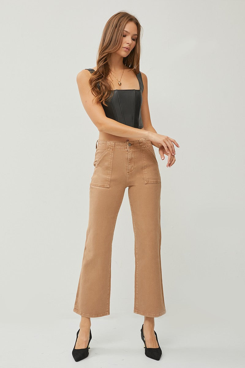 High Rise-Ankle Flare-Patch Pocket Pants