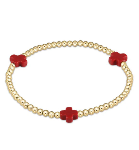 egirl Signature Cross Gold Pattern 3mm Bead Bracelet - Red