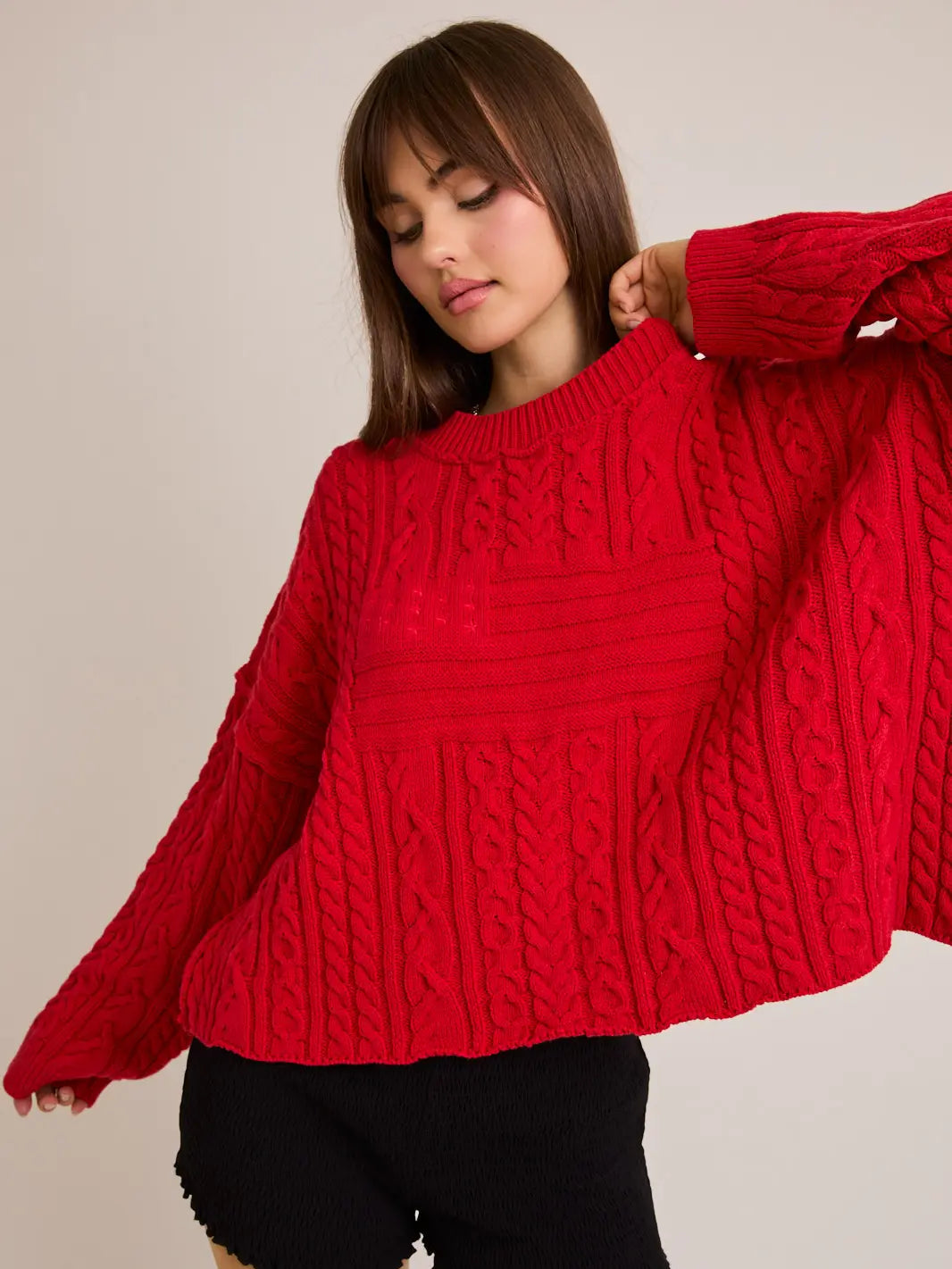 Flag Cable Knit Pullover Sweater