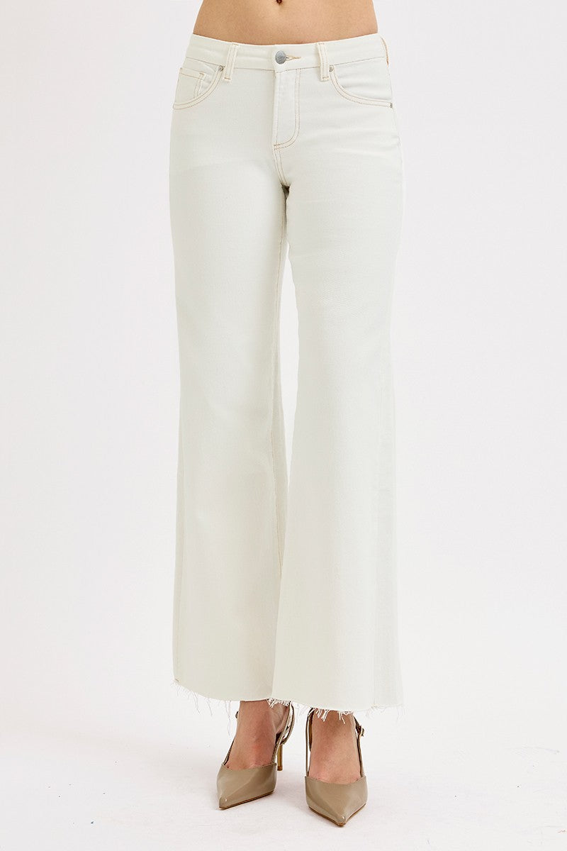 Tummy Control Mid Rise Wide Leg Pants In Cream