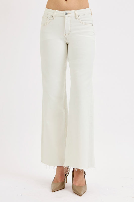 Tummy Control Mid Rise Wide Leg Pants In Cream