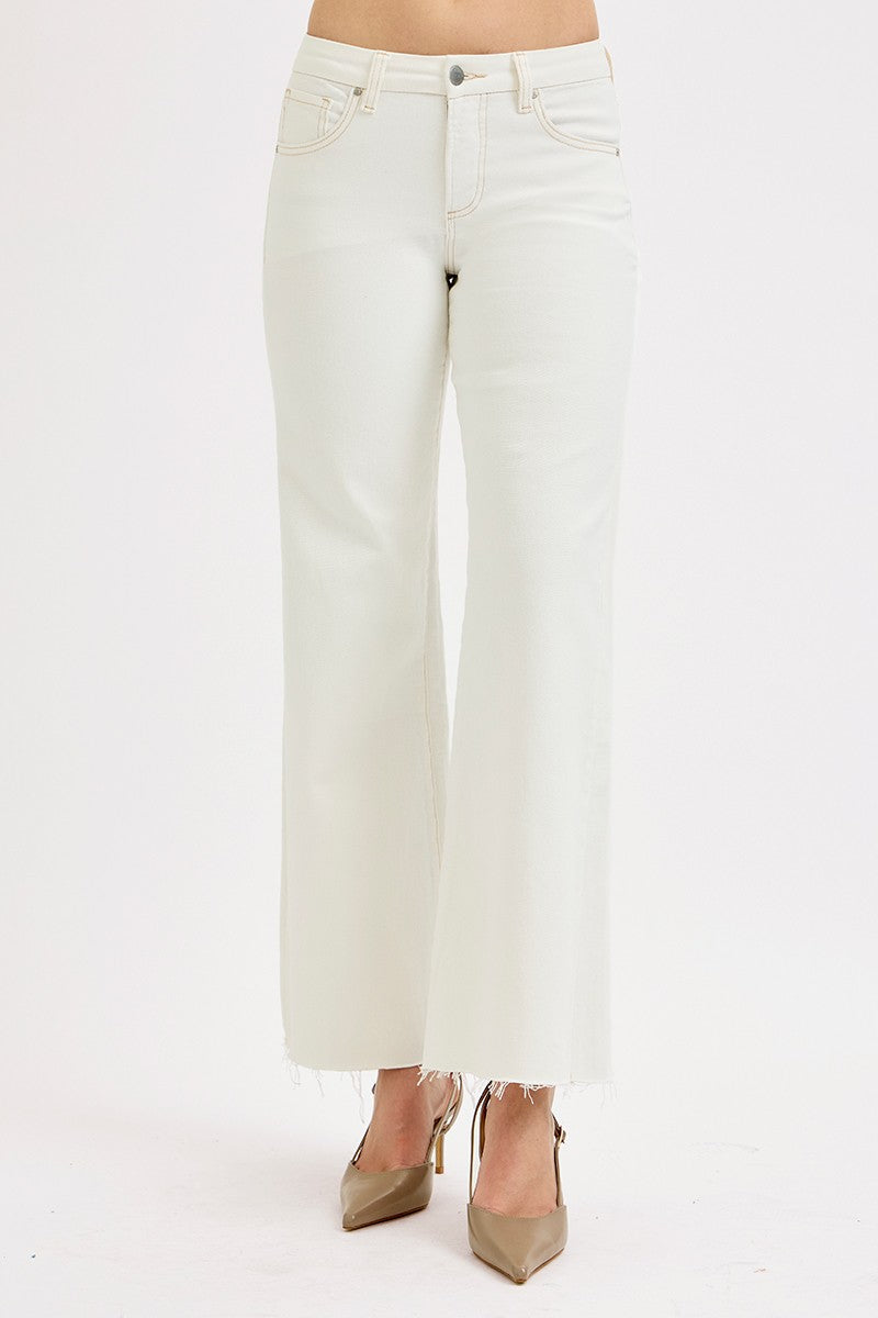 Tummy Control Mid Rise Wide Leg Pants In Cream