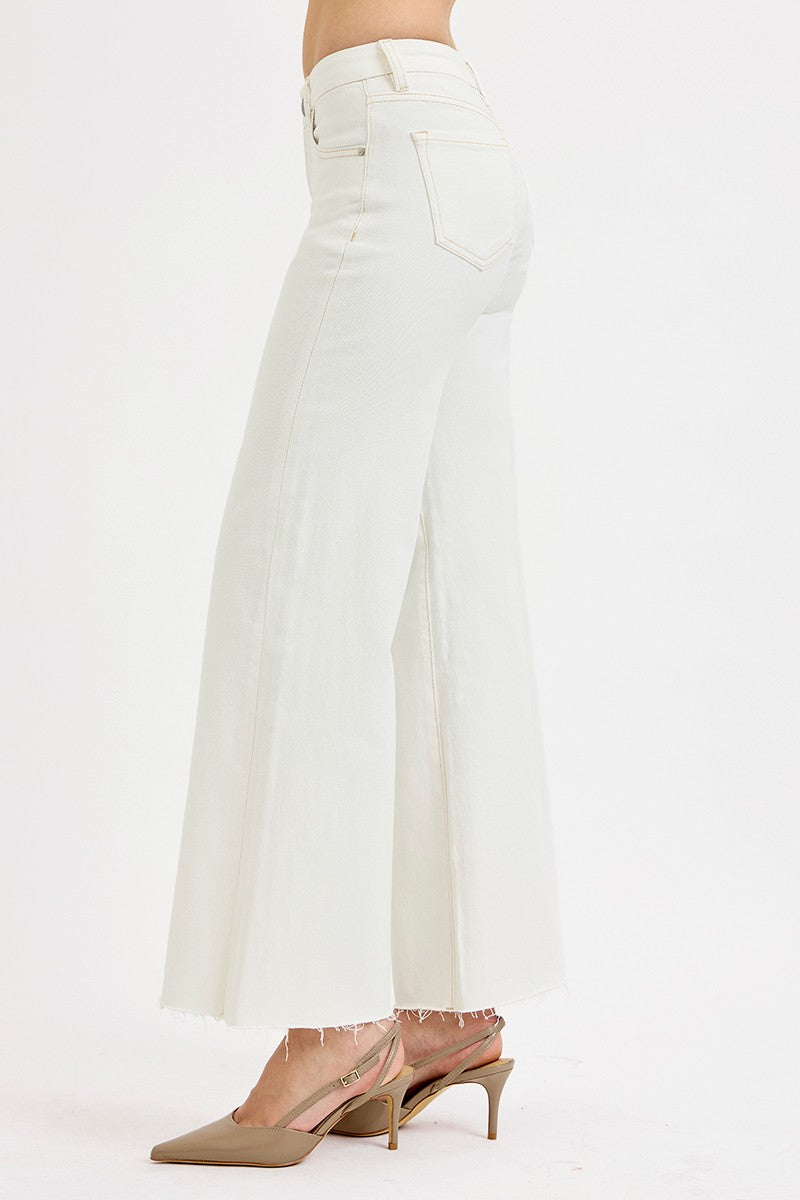 Tummy Control Mid Rise Wide Leg Pants In Cream