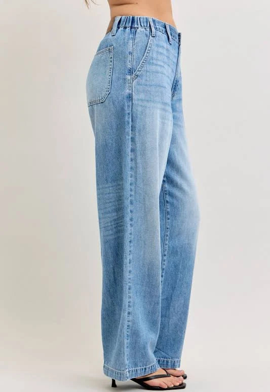 High Waisted Featherweight Baggy Elastic Waistband Jean
