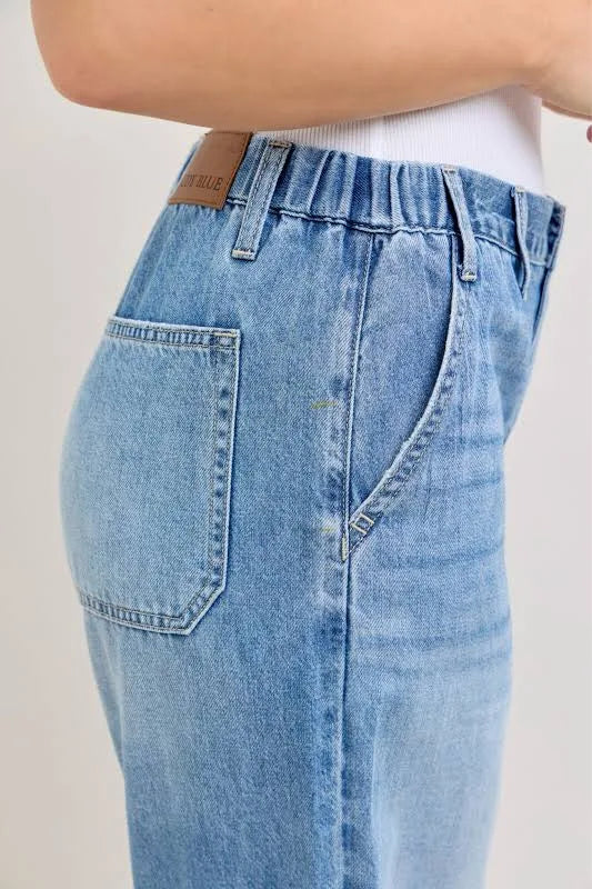 High Waisted Featherweight Baggy Elastic Waistband Jean