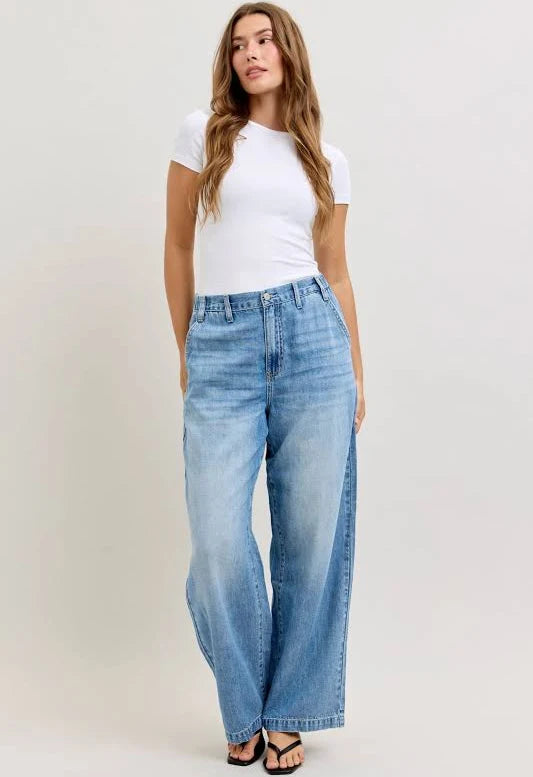 High Waisted Featherweight Baggy Elastic Waistband Jean