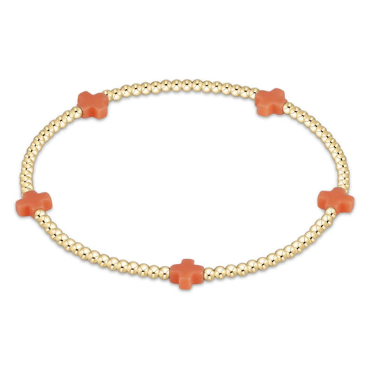 Signature Cross Small Gold Pattern 2mm Bead Bracelelt - Coral
