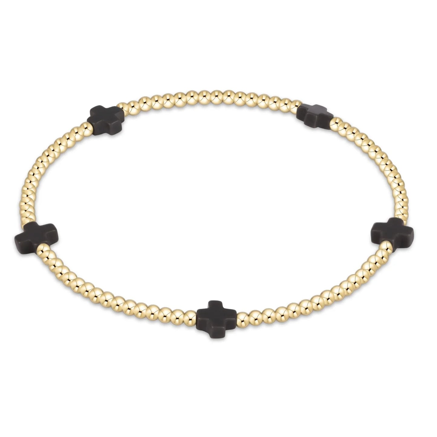 Signature Cross Small Gold Pattern 2mm Bead Brracelet - Onyx