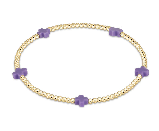 Signature Cross Small Gold Pattern 2mm Bead Bracelet - Purple