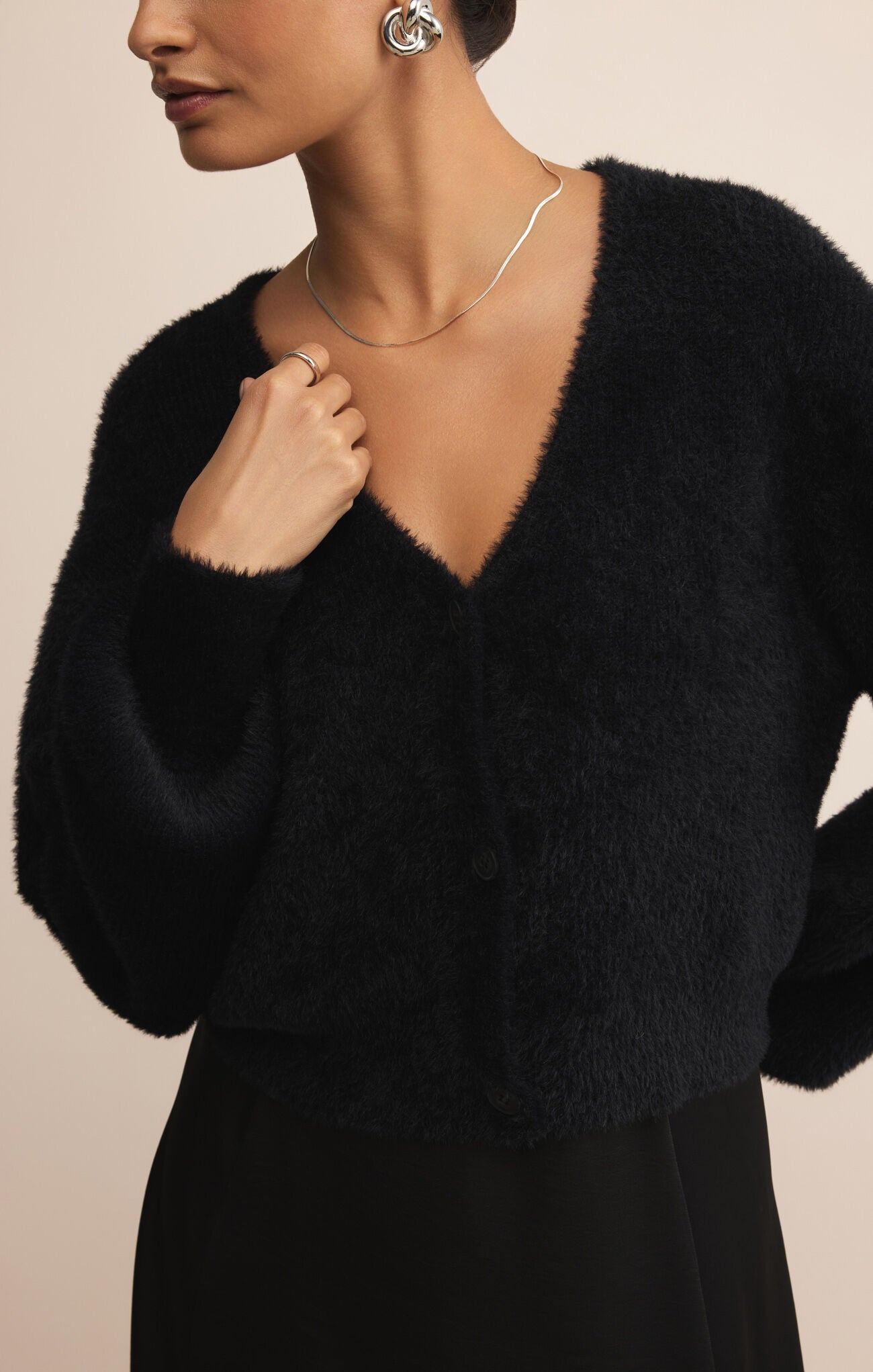 Sadira Fluffy Cardigan - Black