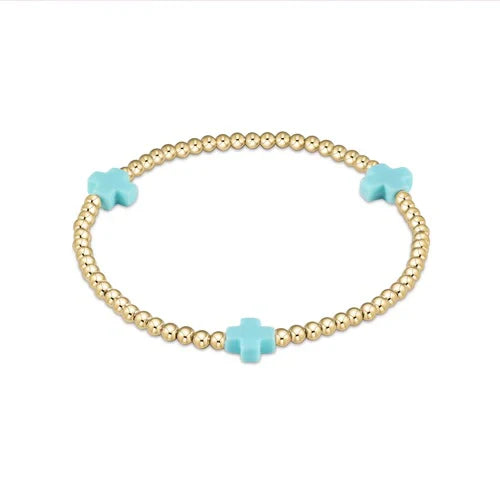 egirl Signature Cross Gold Pattern 3mm Bead Bracelet - Turqoise