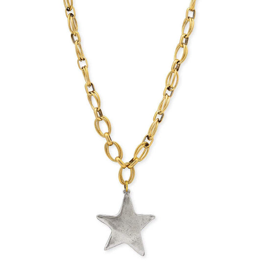 Star Shine Necklace Two Toned - Silver Star
