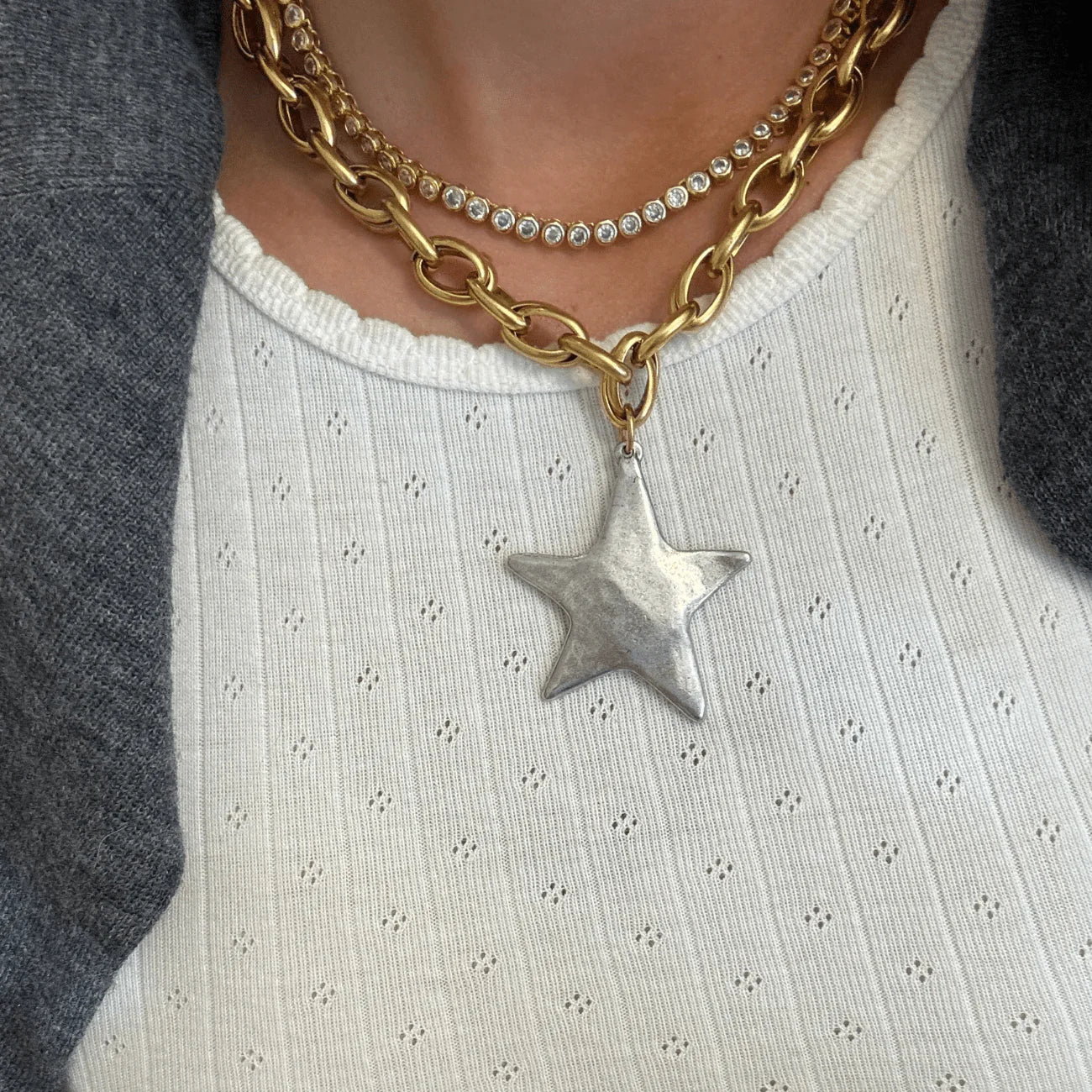 Star Shine Necklace Two Toned - Silver Star
