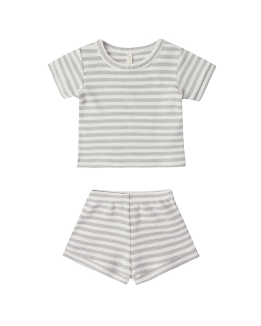 Sage Stripe Waffle Shortie Set