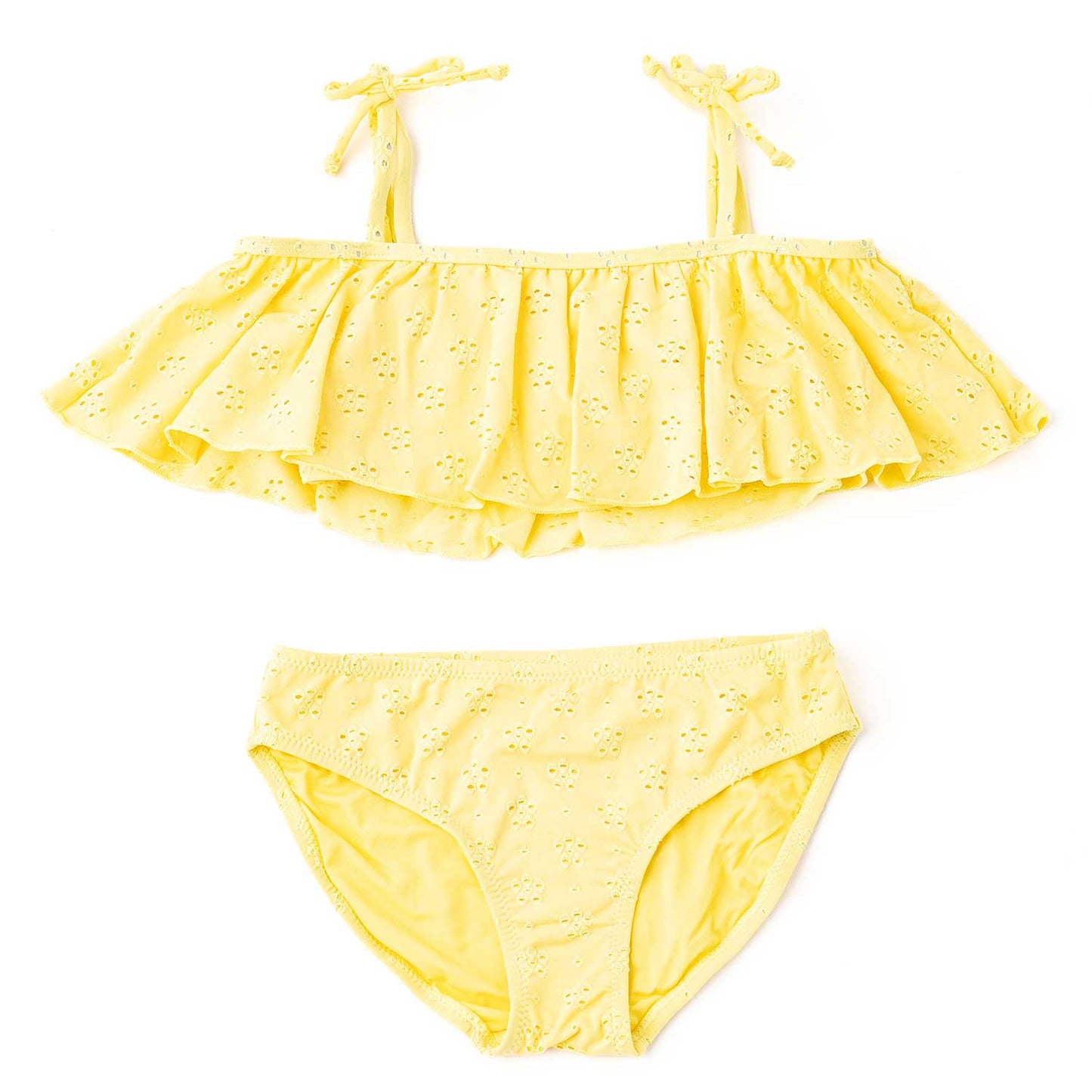 Butter Yellow Eyelet Ruffle Bikini