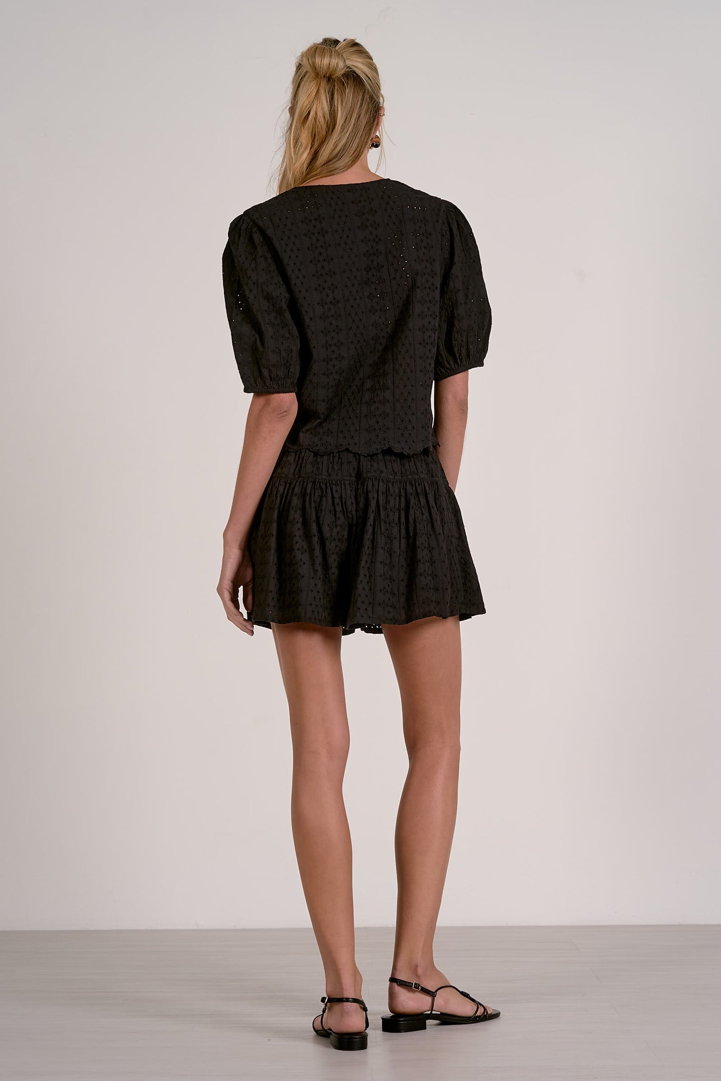 Black Eyelet Button Short