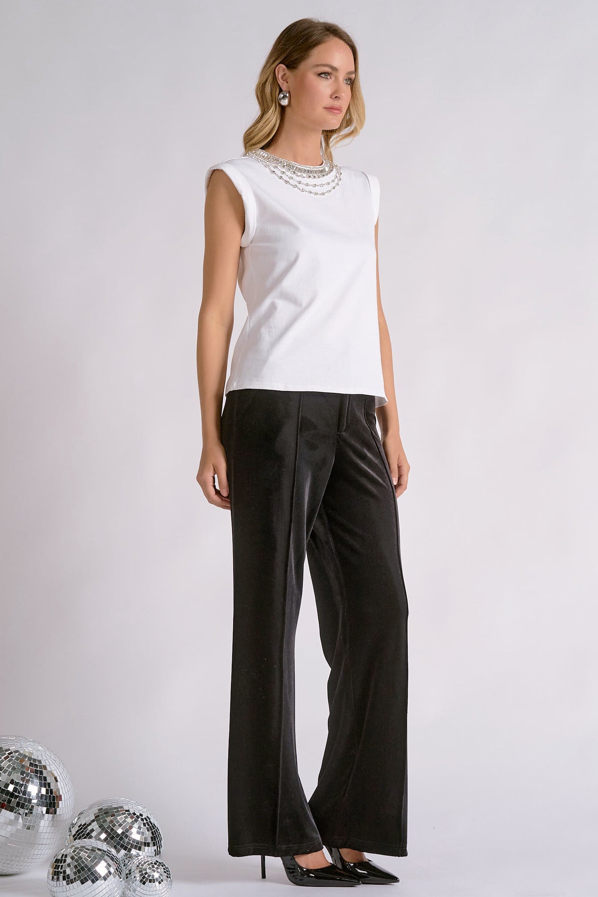Embellished Collar Cap Sleeve Top