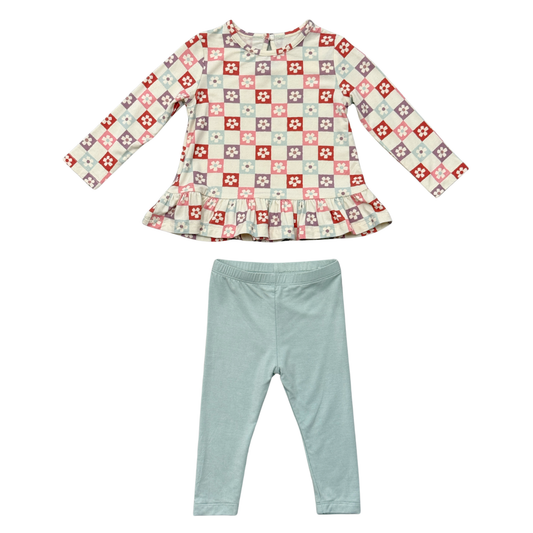Wavy Daisy Checkered Peplum Set