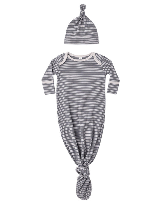 Slate Microstripe Knotted Gown Set