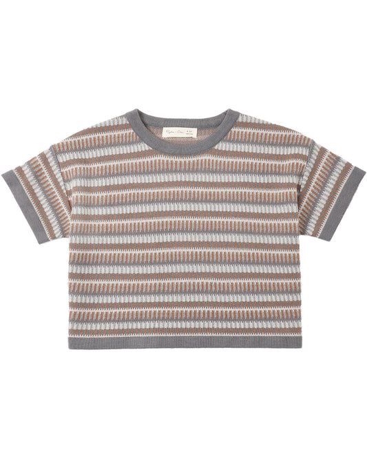 Boxy Crop Knit Tee Multi-Stripe