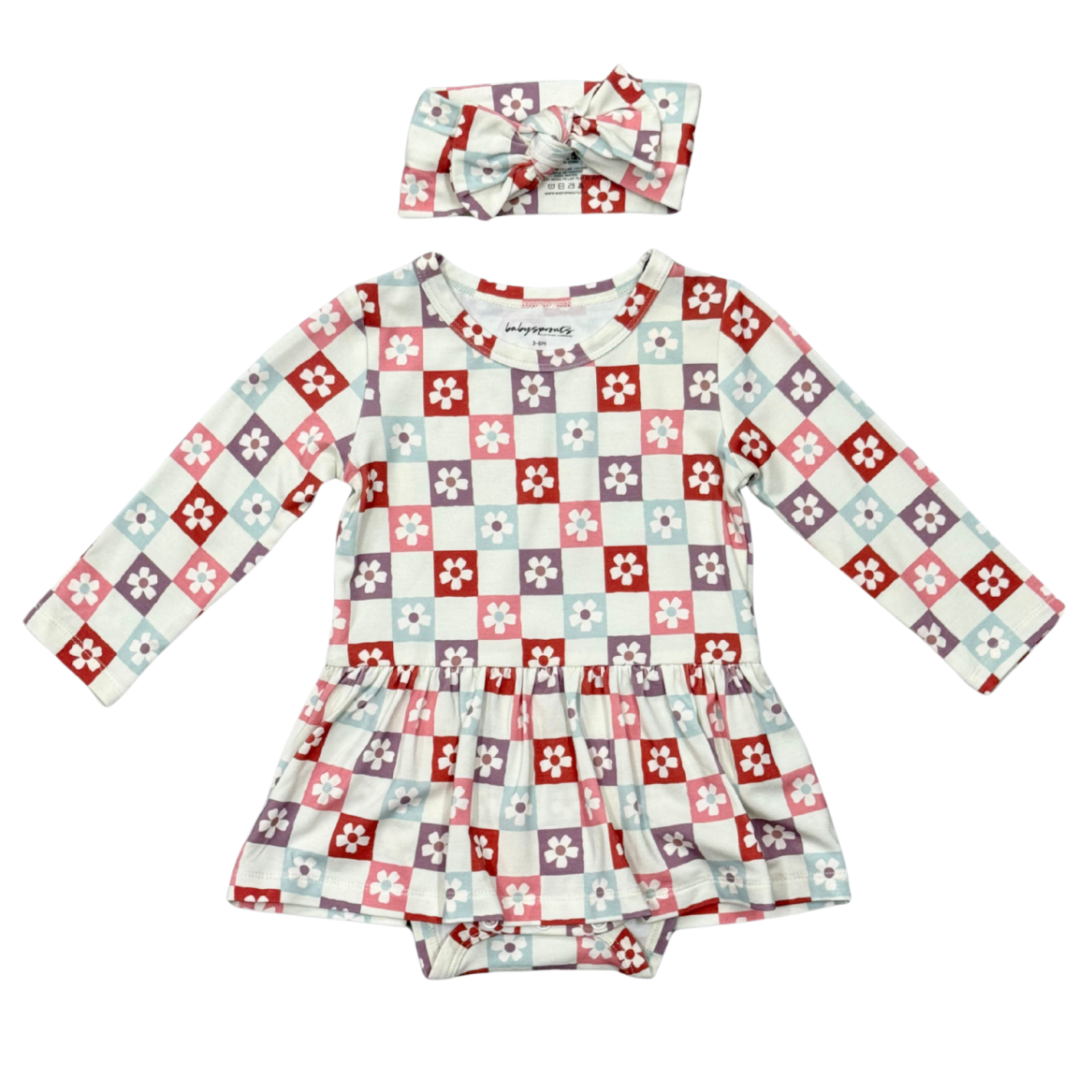 Wavy Daisy Check Bodysuit Dress Set