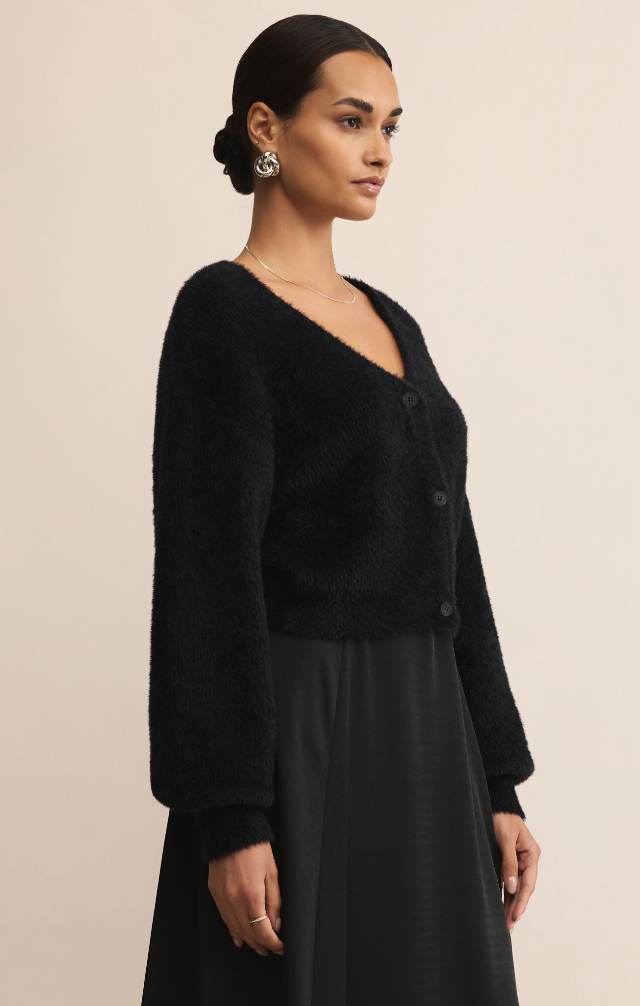 Sadira Fluffy Cardigan - Black