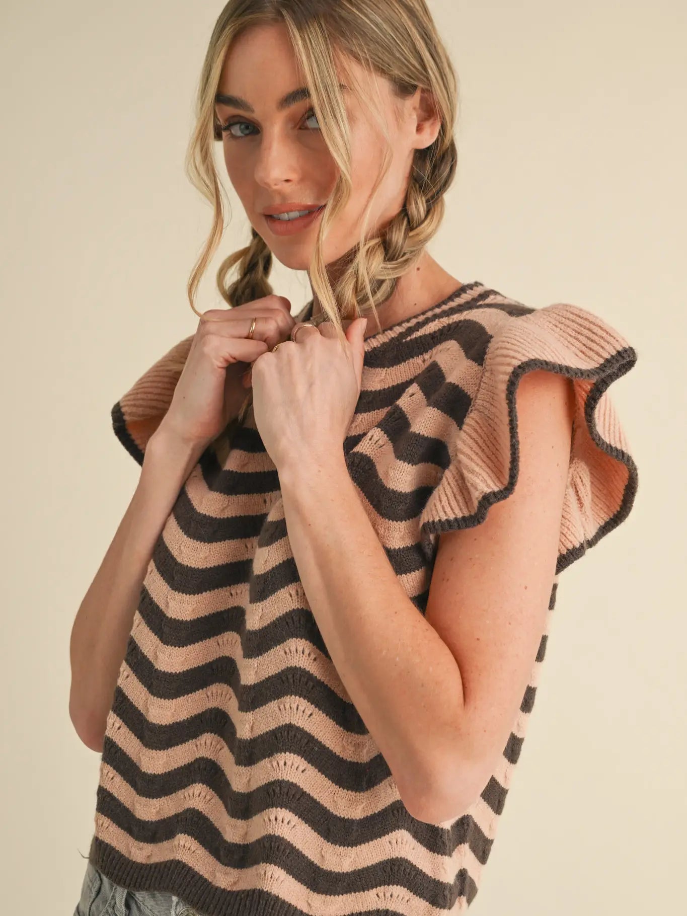Wave Ruffle Sweater Top