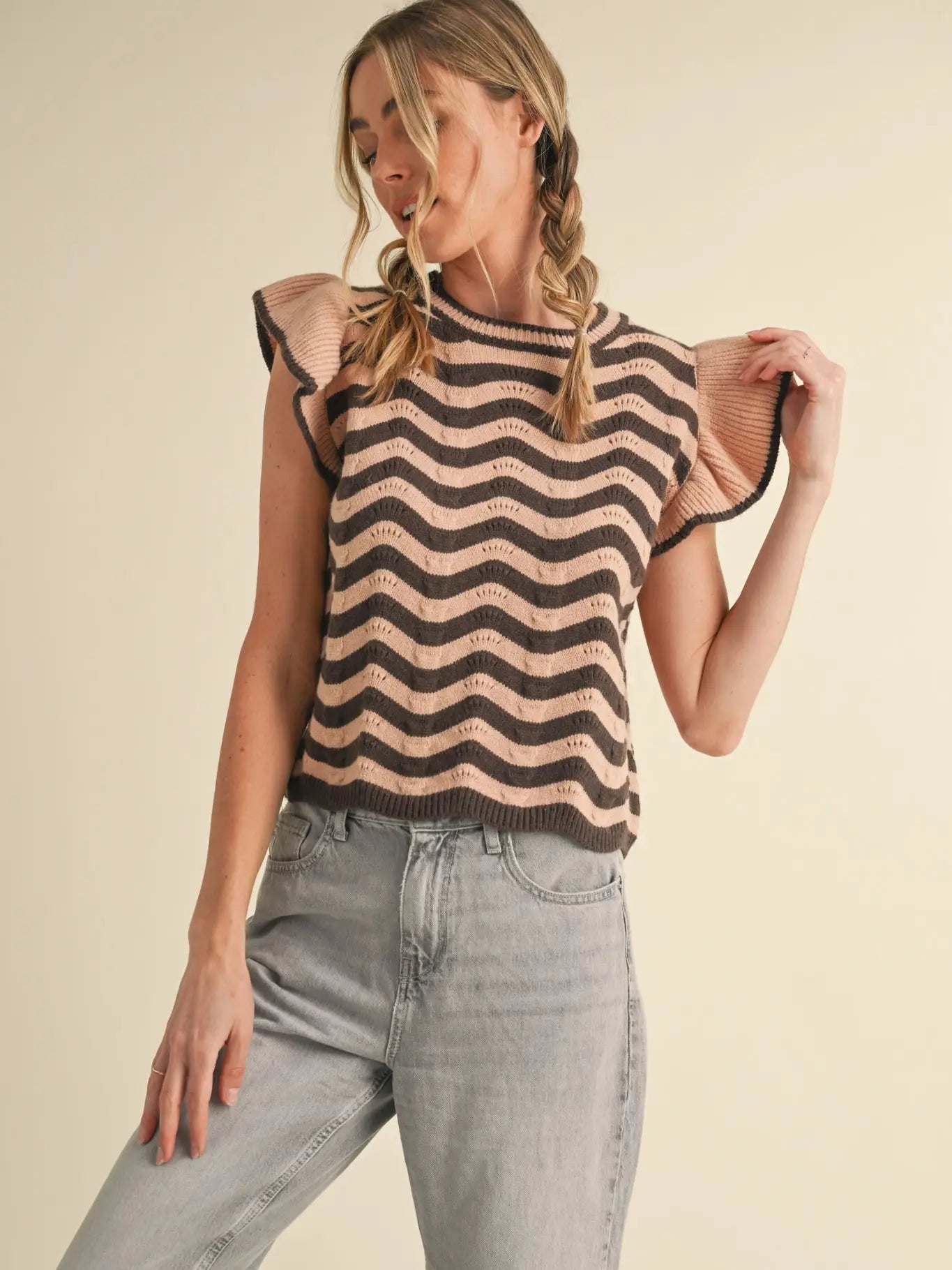 Wave Ruffle Sweater Top
