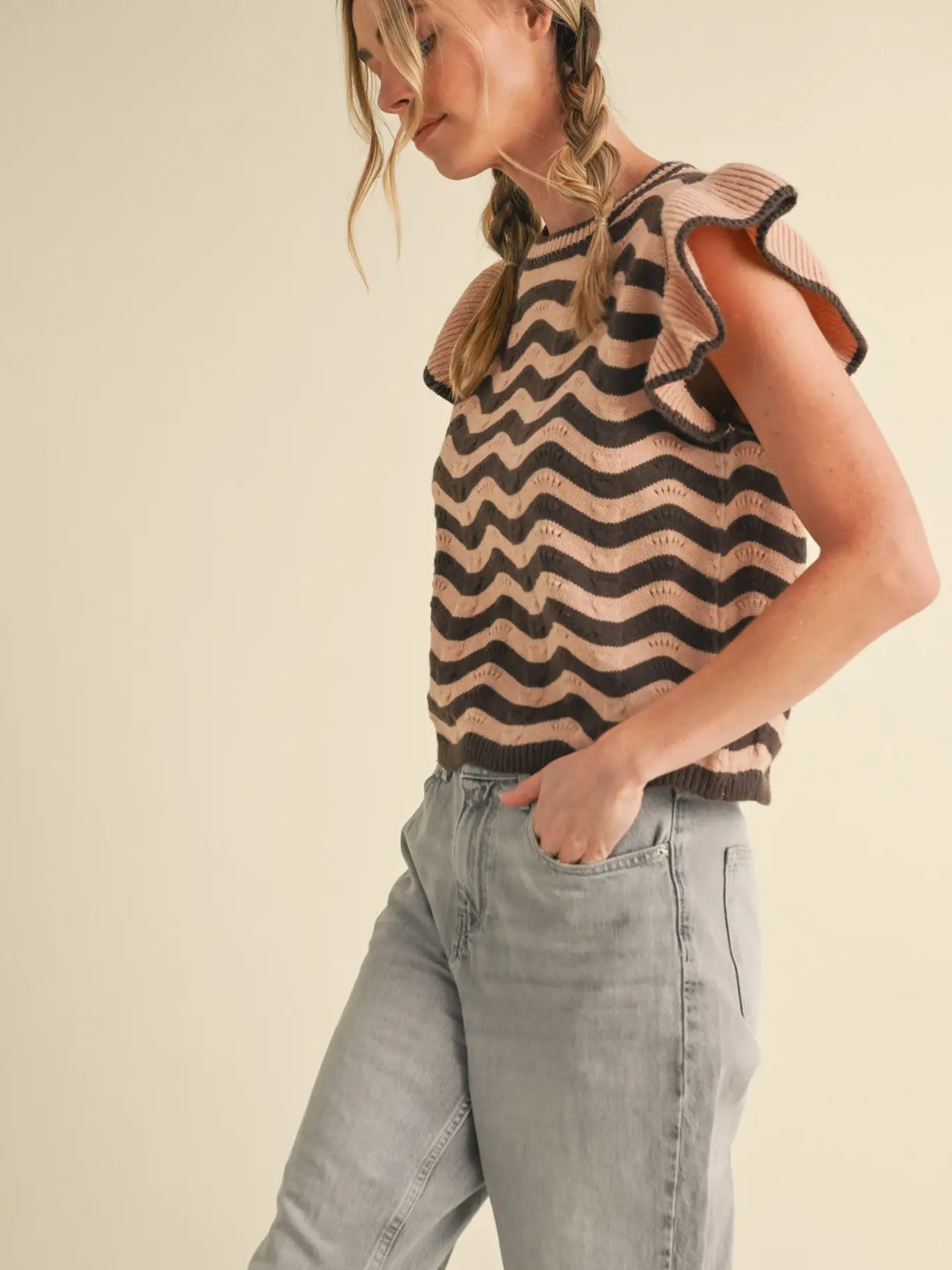 Wave Ruffle Sweater Top
