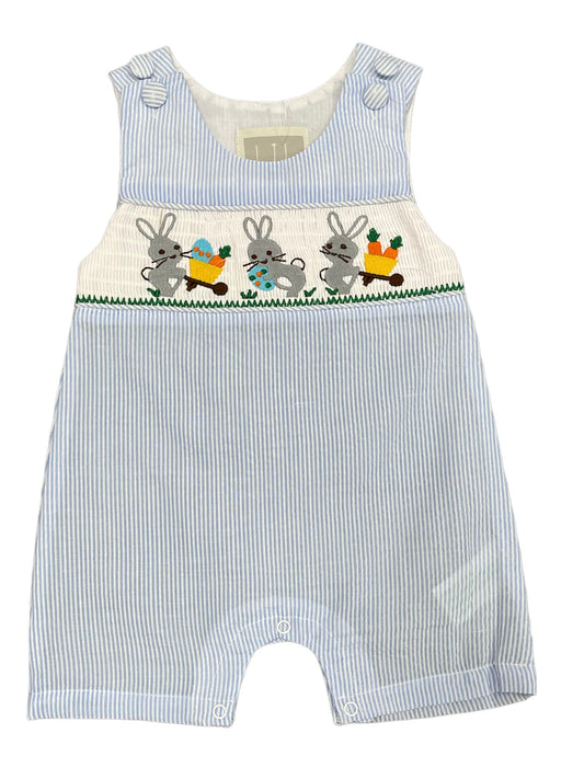 Blue Seersucker Bunnies Romper
