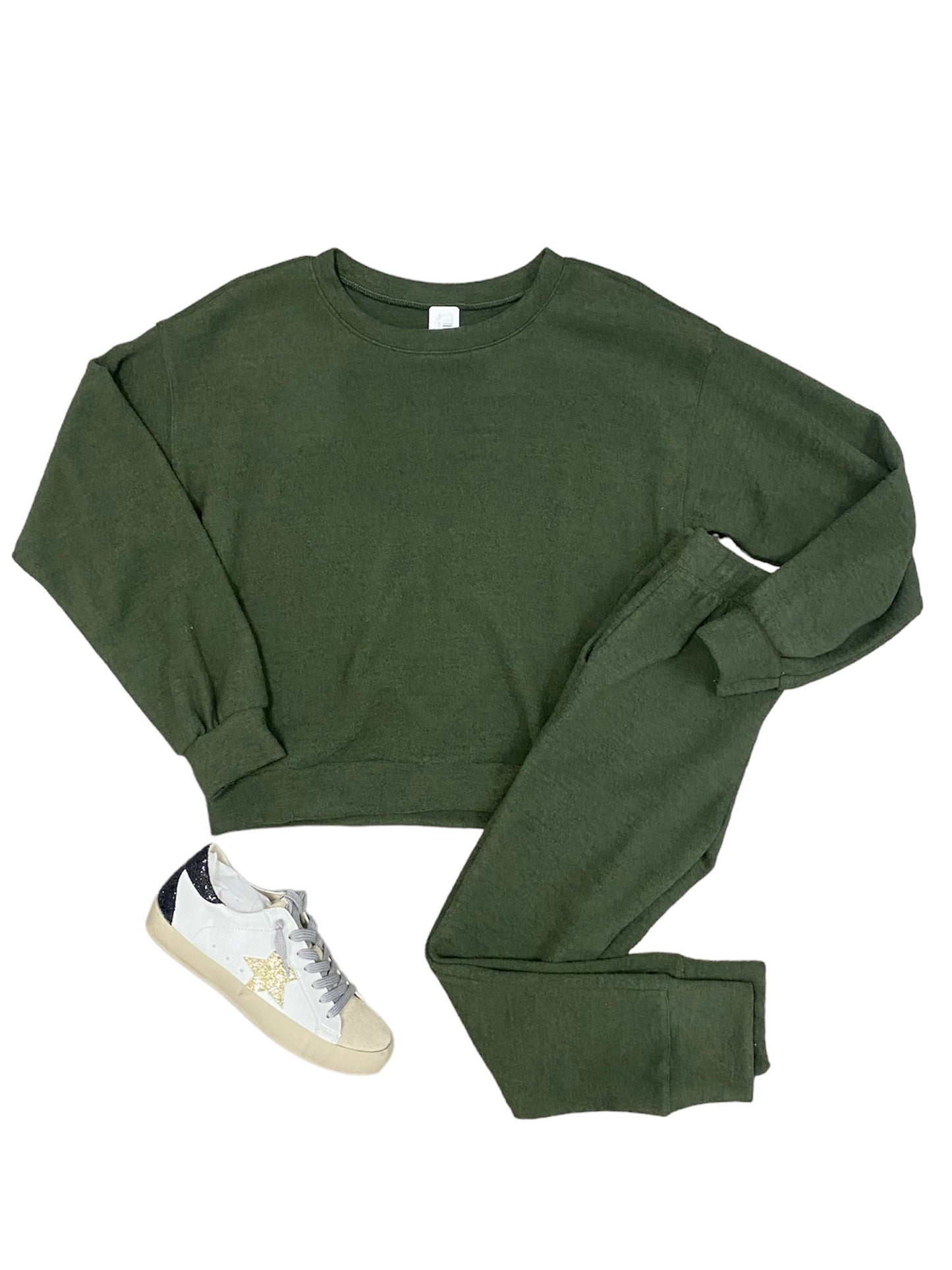 Olive LS Fleece Top