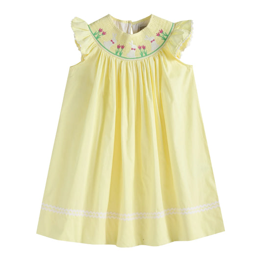 Easter Bunny & Flowers Smocked Dress