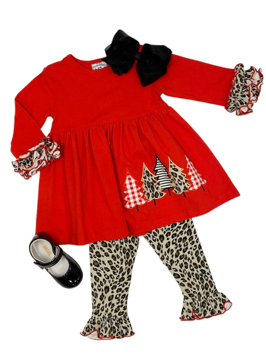 Christmas Tree Appl Ruffle Pant Set