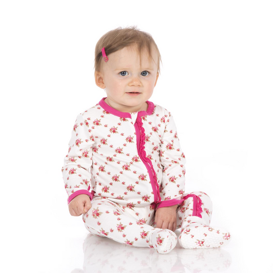 Natural Rose Trellis Footie with Zip